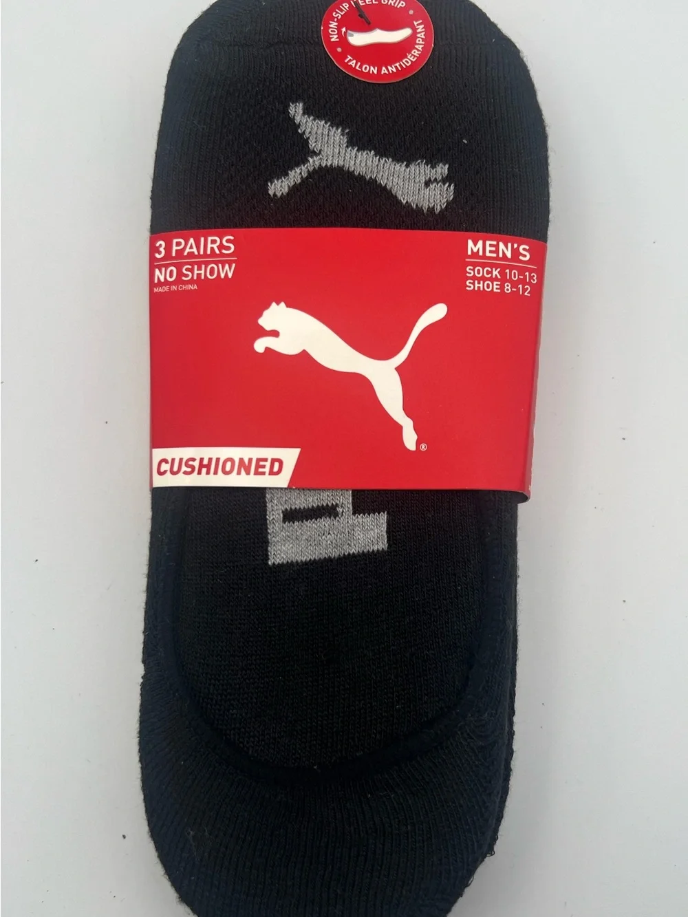 Puma Black No-Show Cushioned Socks with Gray Logo (3 Pairs)